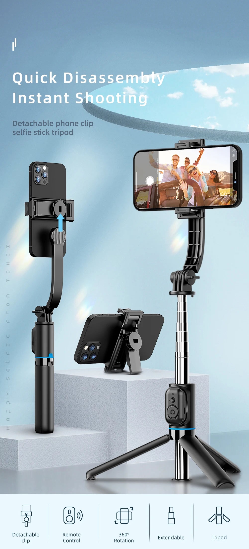 W&O C01 Selfie Stick Tripod with Wireless Stabilizer