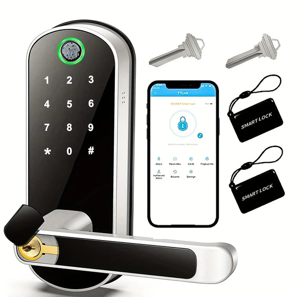 Smart Fingerprint Door Lock | App Remote Control, Keyless WIFI Digital Touchscreen Lock, NFC, IP67 Waterproof with 2 IC Cards