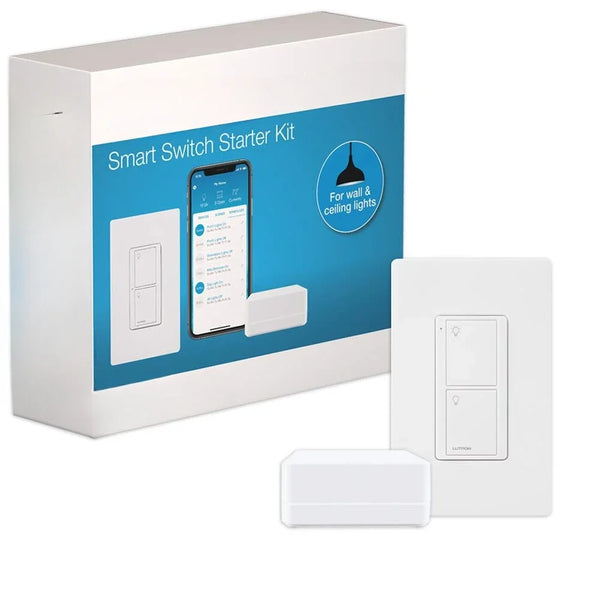 Lutron Caseta Smart Lighting Kit w/ Hub, Switch & Wall Plate | Works with Alexa for Lights & Fans