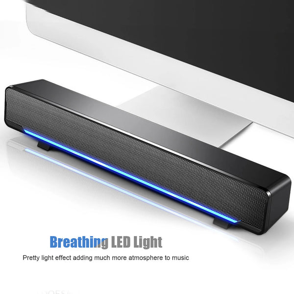USB Wired Stereo Soundbar – Bass Music Speaker with 3.5mm Input for PC & Phones