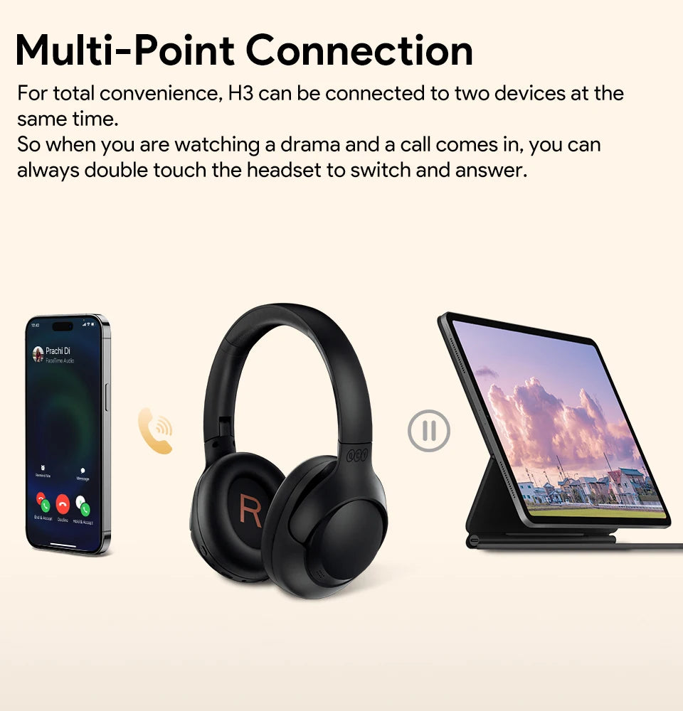 QCY H3 ANC Wireless Headphones – Bluetooth 5.4, 60H Playtime