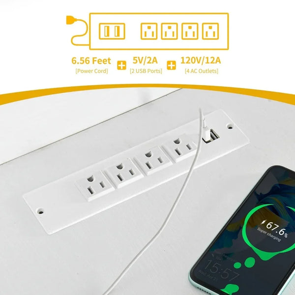 L-Shaped Corner Desk with Drawers | 55" Computer Desk with Bookshelf, Power Outlet & LED Lights