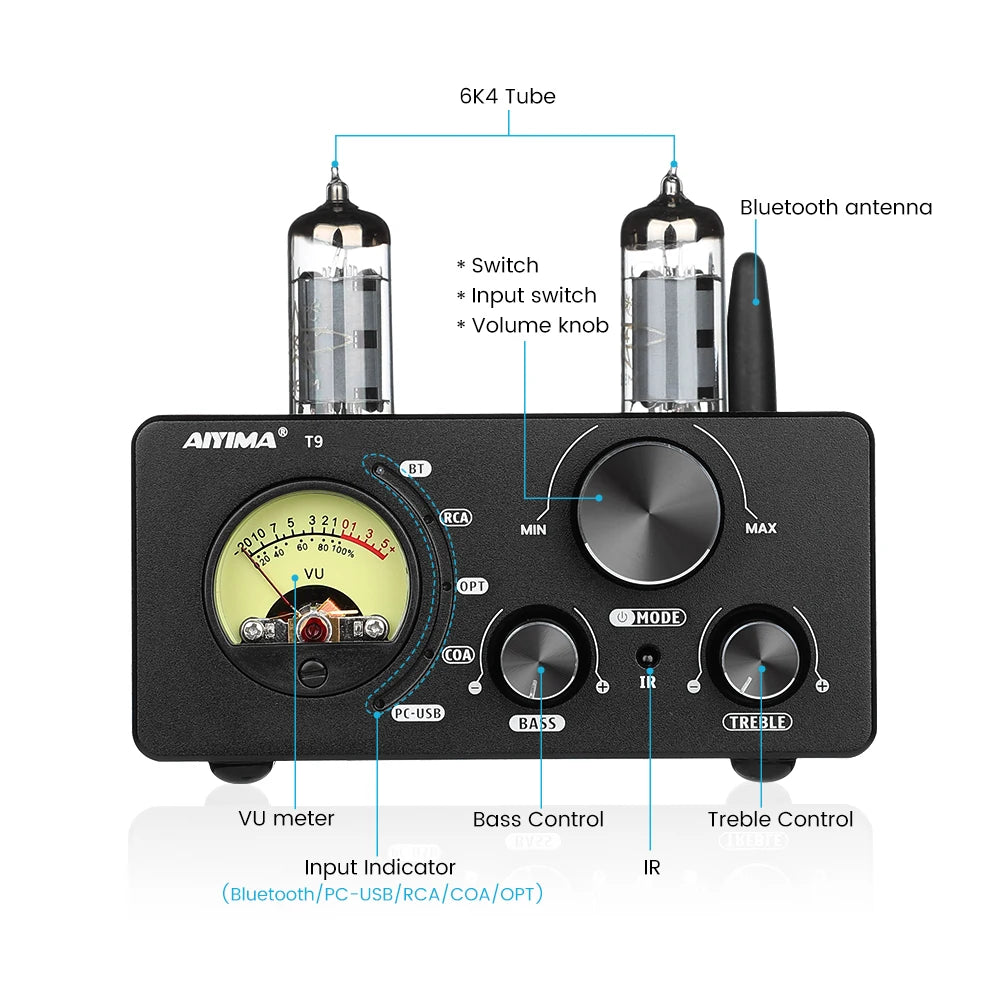 AIYIMA T9 HiFi Tube Bluetooth Amplifier with DAC