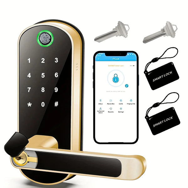 Smart Fingerprint Door Lock | App Remote Control, Keyless WIFI Digital Touchscreen Lock, NFC, IP67 Waterproof with 2 IC Cards