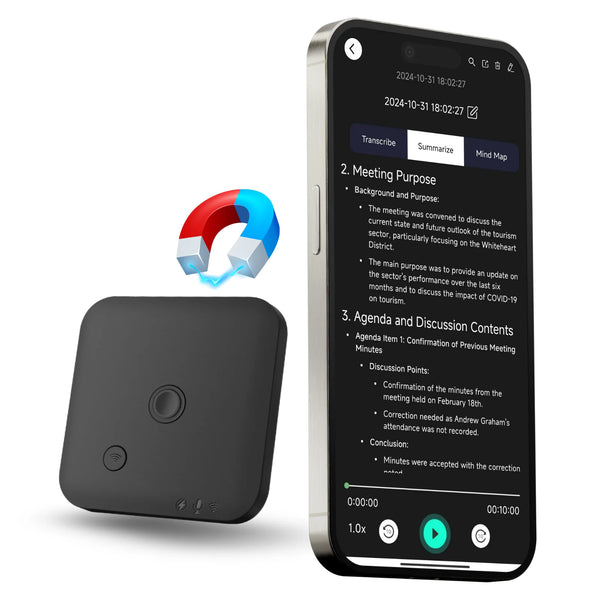 AI Voice & Call Recorder – 64GB, Speech-to-Text & Multi-Language Support