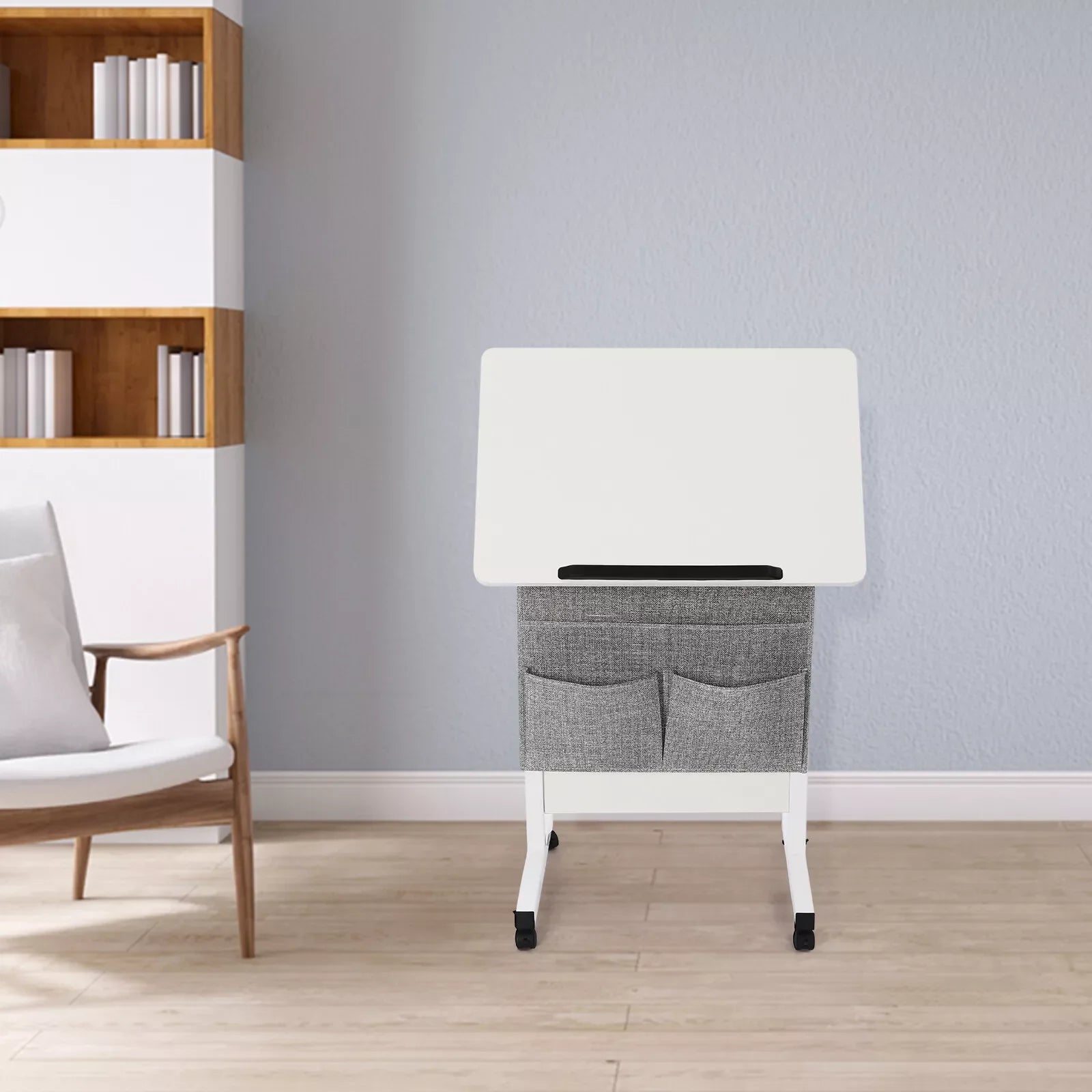 Rolling Laptop Desk with Adjustable Height | Office Computer Table with Storage & Wheels