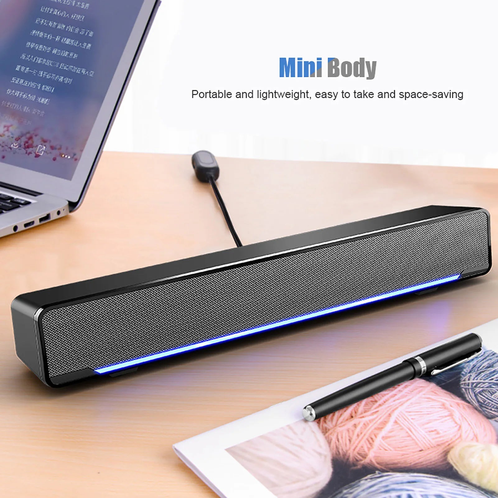 USB Wired Stereo Soundbar – Bass Music Speaker with 3.5mm Input for PC & Phones