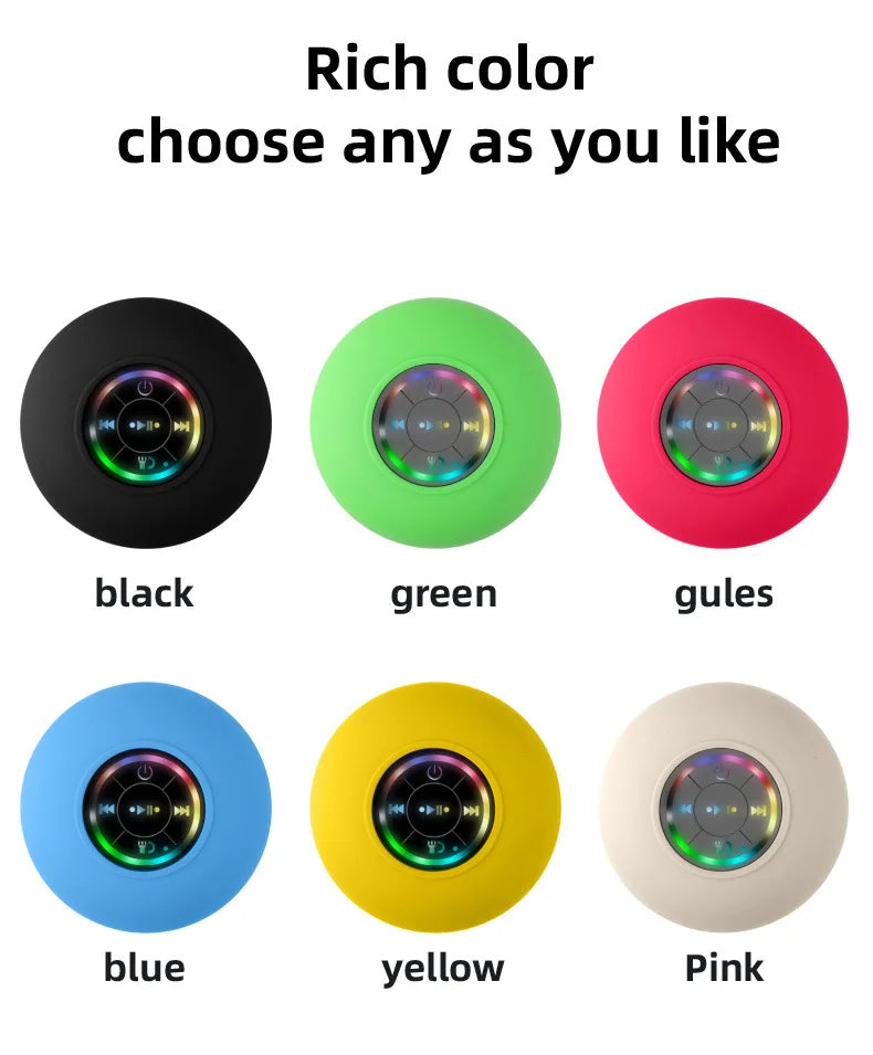 Mini Waterproof Bluetooth Shower Speaker with RGB Light
