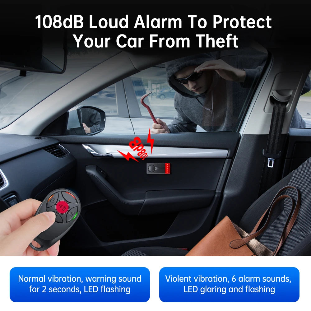 Elecpow Wireless Car Vibration Alarm | 108dB Loud Anti-Theft Alarm with Light for Car Doors, Windows, Bike & Motorcycle Security
