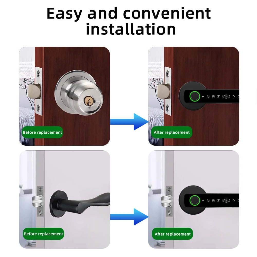 RAYKUBE Tuya BLE Fingerprint Door Lock | Digital Electronic Lock with Password, Key, IC Card, Smartlife & Tuya APP Unlock