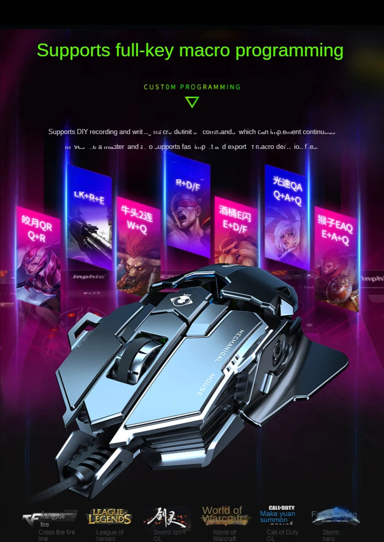 Wired Mechanical Gaming Mouse – 9-Key, 12800 DPI RGB