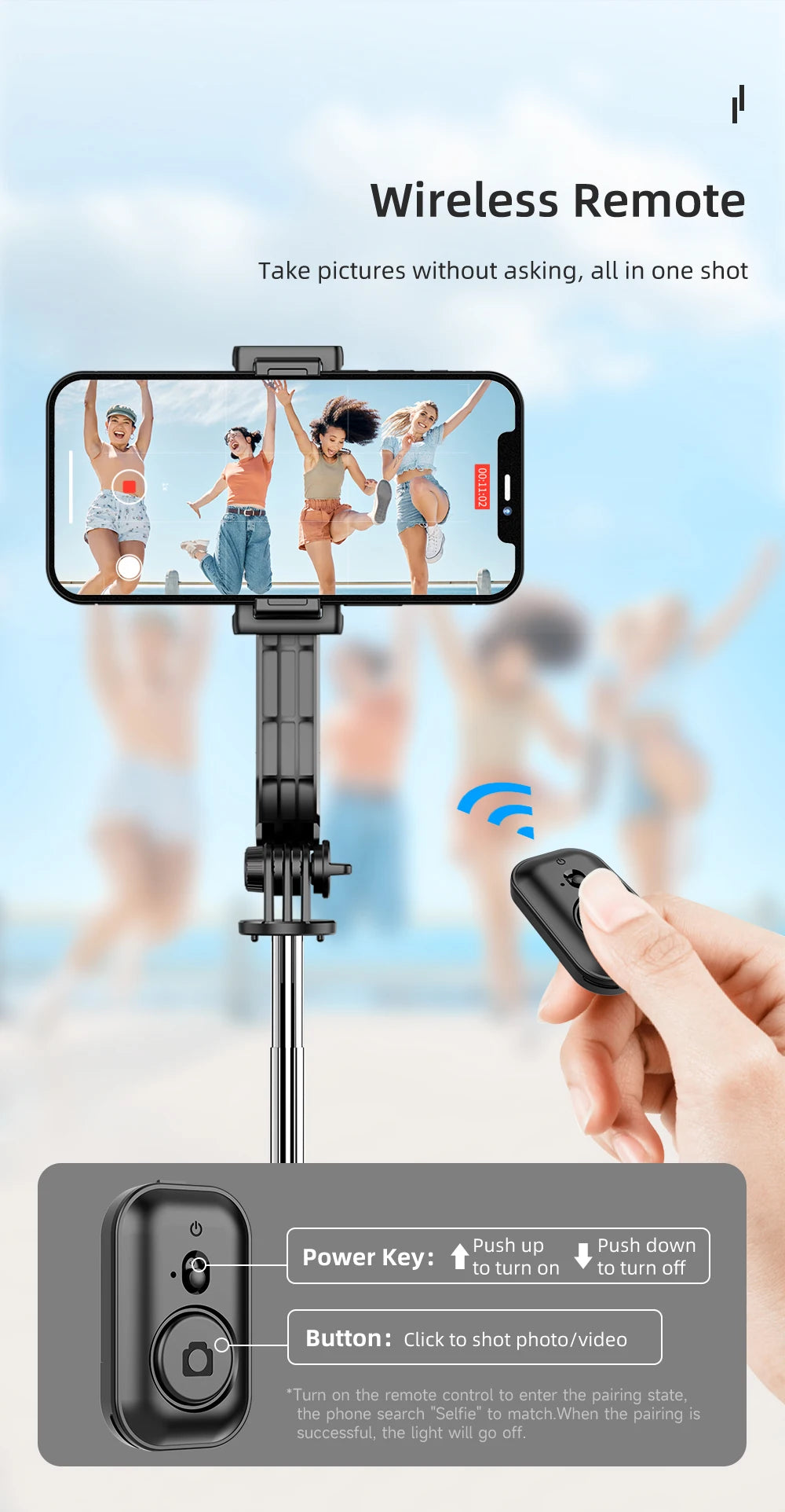 W&O C01 Selfie Stick Tripod with Wireless Stabilizer