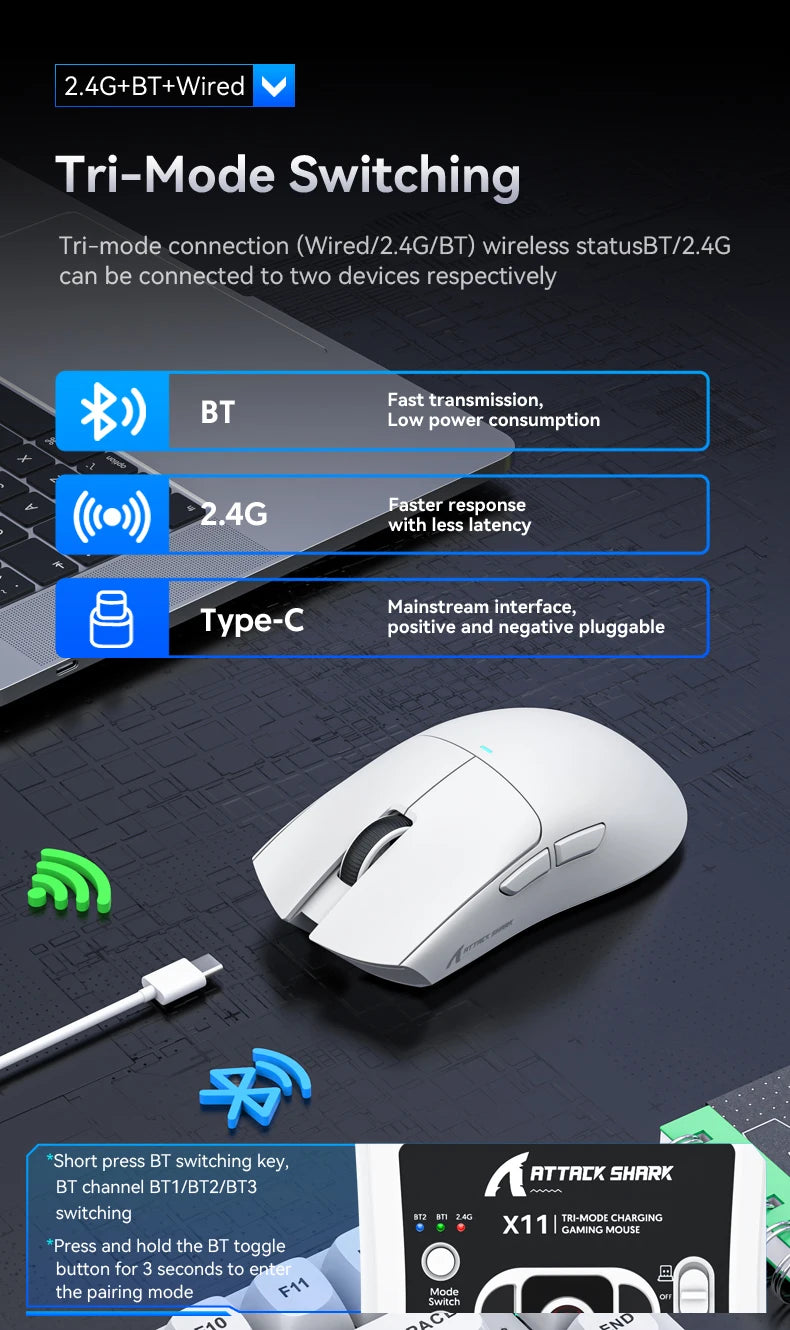 Attack Shark X11 Wireless Gaming Mouse – 22K DPI, Tri-Mode, RGB