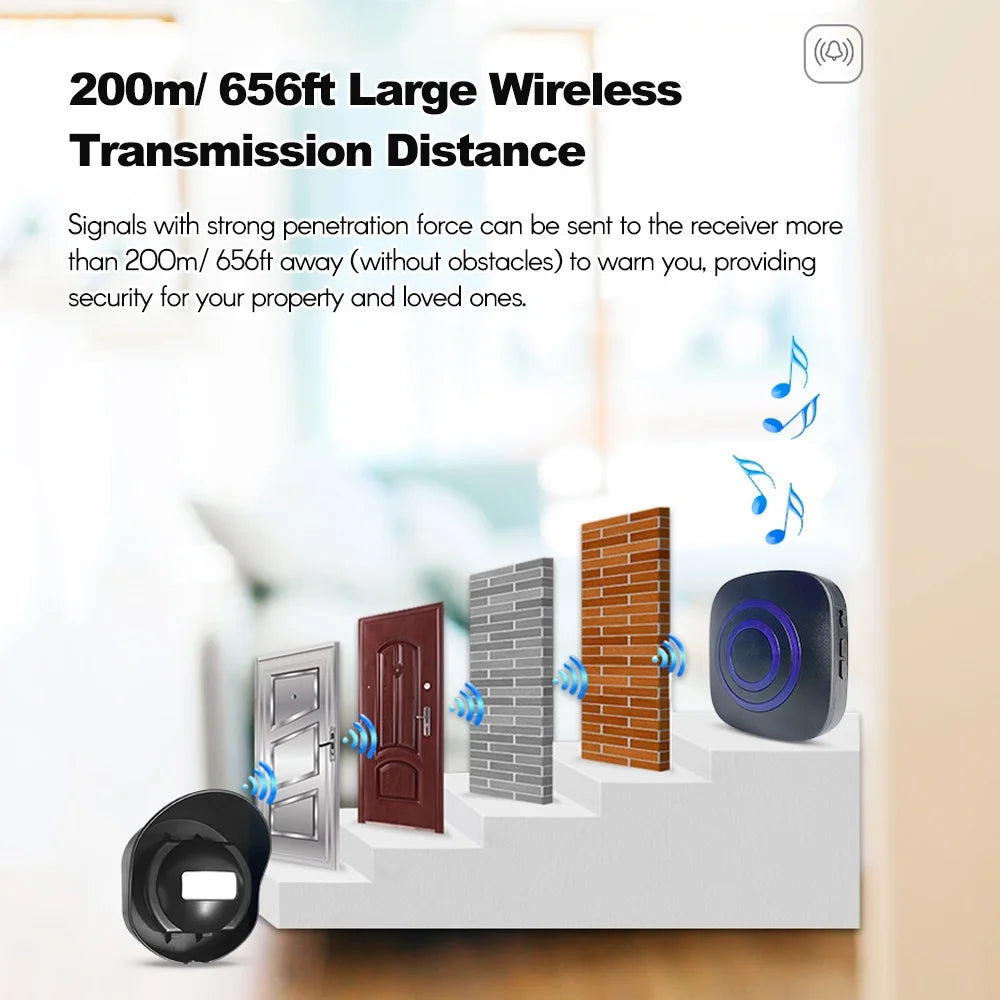 Multifunctional Wireless Driveway Alarm | Waterproof Outdoor Motion Sensor with 1 Receiver & 2 Transmitters for Indoor/Outdoor Use