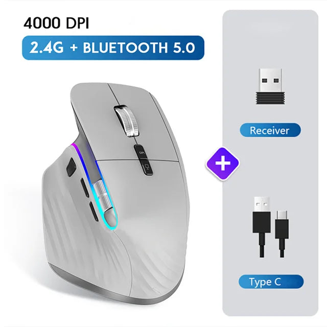 Multi-Device Wireless Mouse – Bluetooth 5.0/3.0 & 2.4G, Ergonomic Design
