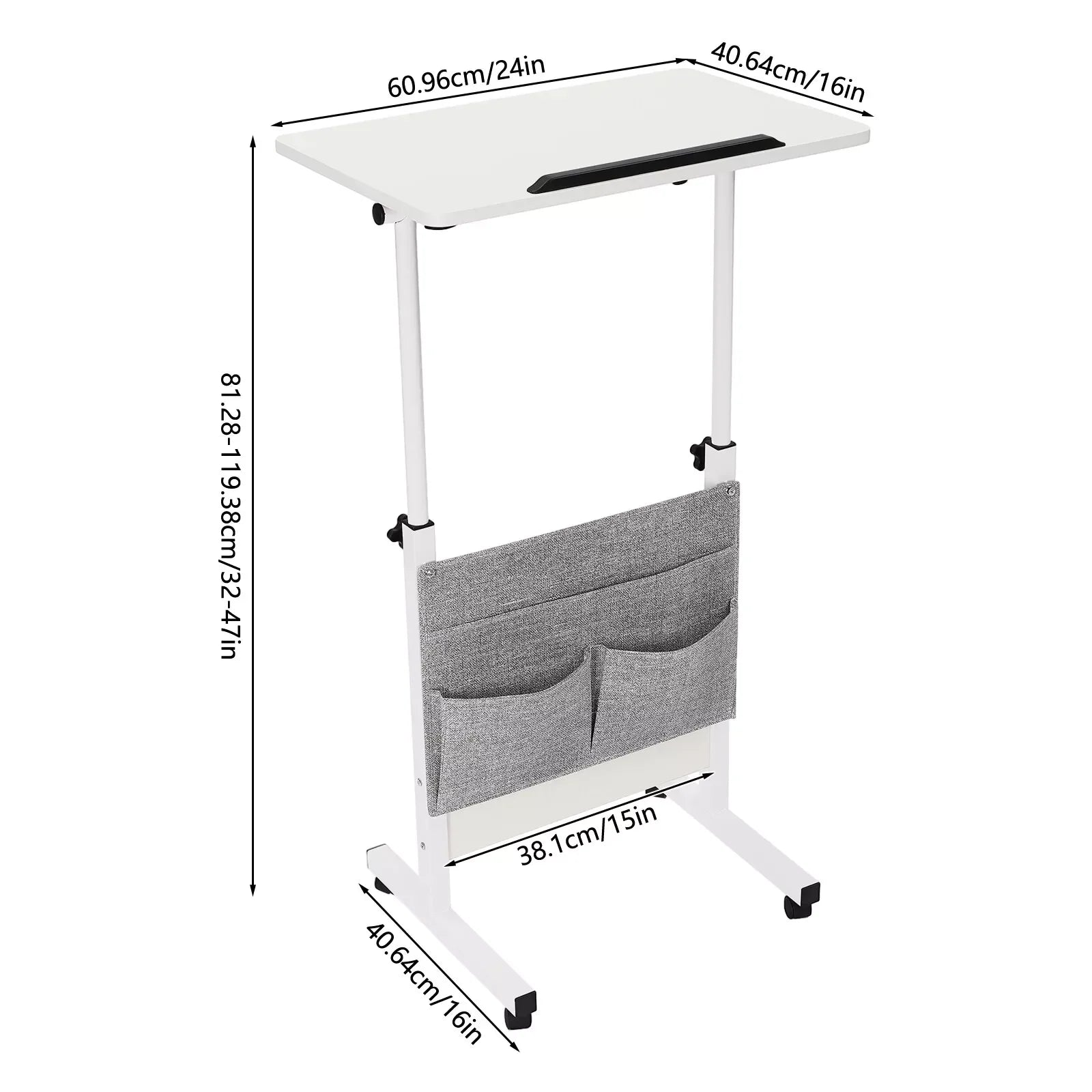 Rolling Laptop Desk with Adjustable Height | Office Computer Table with Storage & Wheels