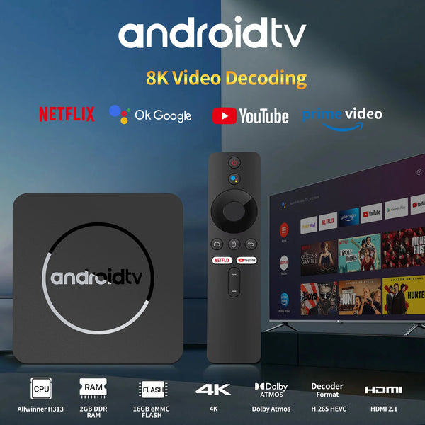 Android 13 4K HDR10+ Smart TV Box | 2GB RAM 16GB Storage | Dual WiFi, BT 5.0, Allwinner H313