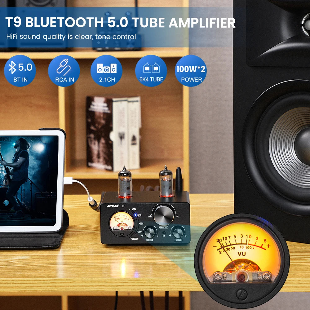 AIYIMA T9 HiFi Tube Bluetooth Amplifier with DAC