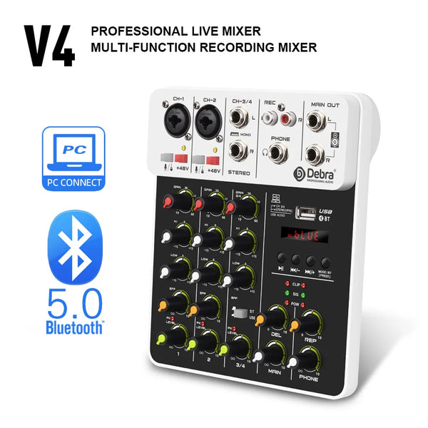 V4 Bluetooth Audio Interface Mixer with USB & Effects