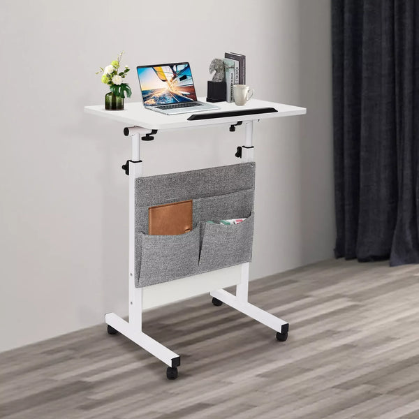 Rolling Laptop Desk with Adjustable Height | Office Computer Table with Storage & Wheels