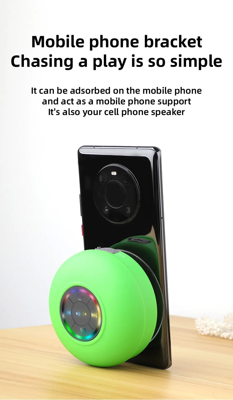 Mini Waterproof Bluetooth Shower Speaker with RGB Light