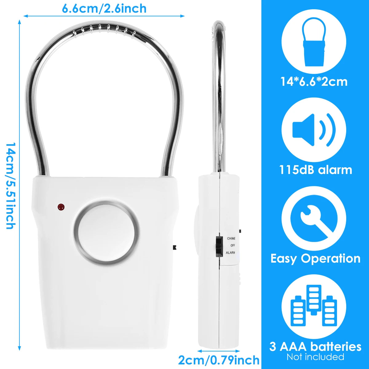 110dB Door Handle Alarm | Adjustable Settings Portable Battery-Operated Security Alarm for Home